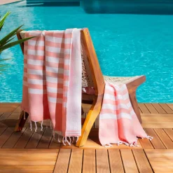 Fouta coton recyclé doublé éponge (100 x 200 cm) Coralia Corail