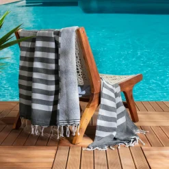 Fouta coton recyclé doublé éponge (100 x 200 cm) Coralia Noire