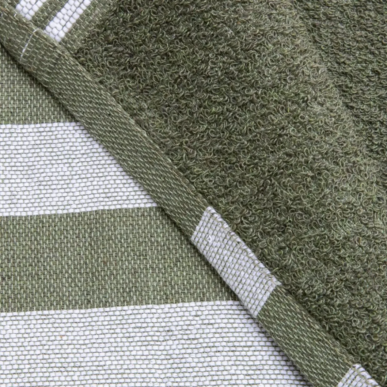 Fouta coton recyclé doublé éponge (100 x 200 cm) Coralia Vert kaki