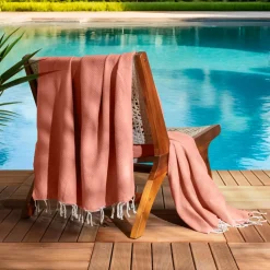 Fouta coton recyclé (200 x 200 cm) Ecume Corail