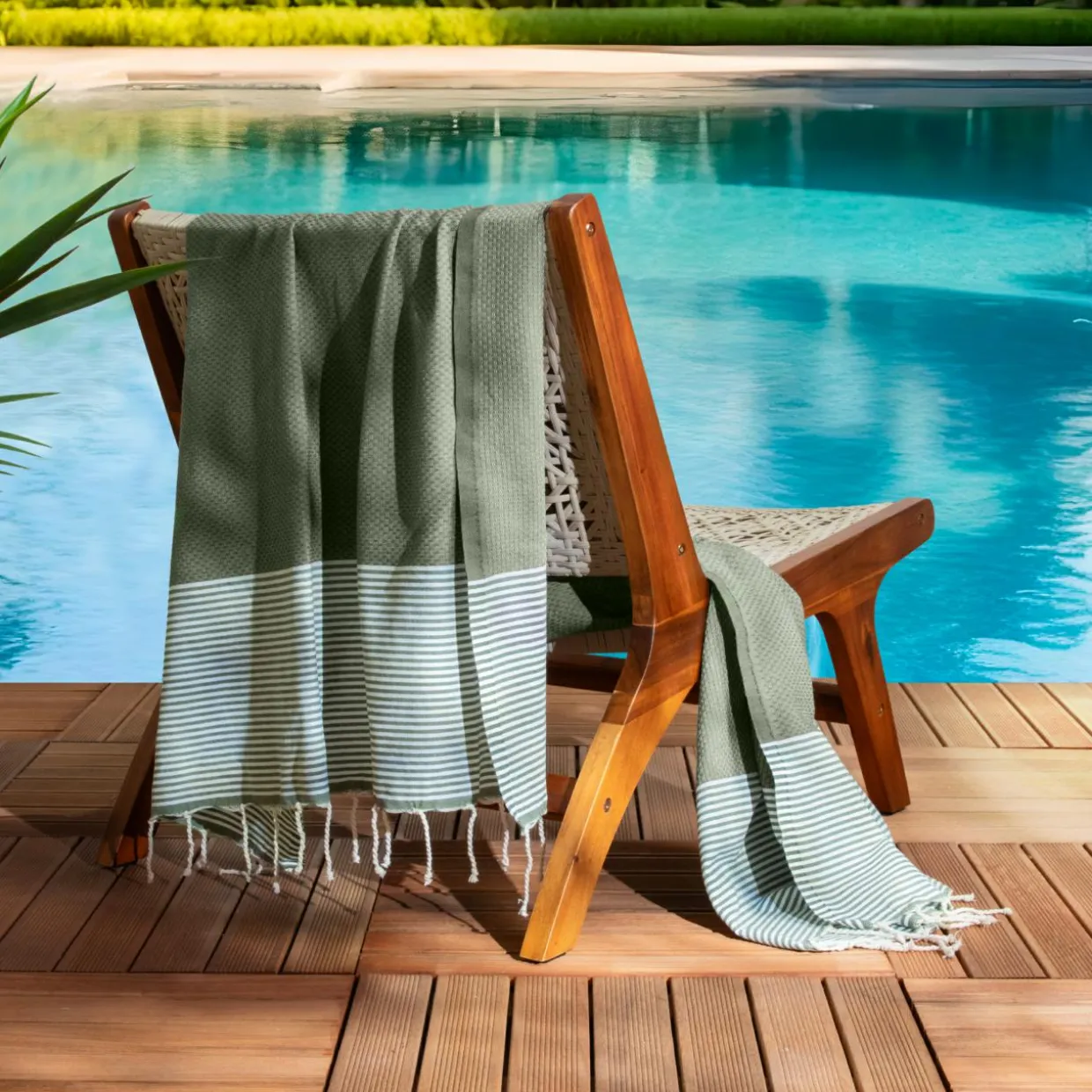 Fouta coton recyclé (100 x 200 cm) Océane Vert kaki
