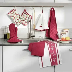 Gant et manique coton Cerisette motif Rouge