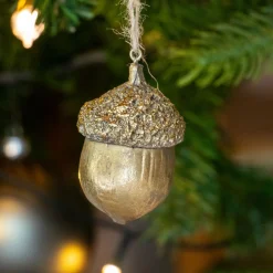 Gland de Noël à suspendre (H8 cm) Chêne d'antan Or