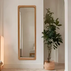 Grand miroir à poser en bois (H173 cm) Delhi Naturel beige