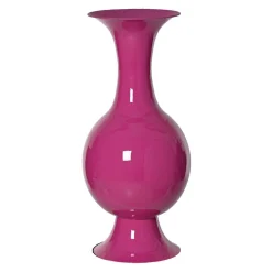 Grand Vase en métal émaillé fait main (H56 cm) Soléa Rose fuschia brillant