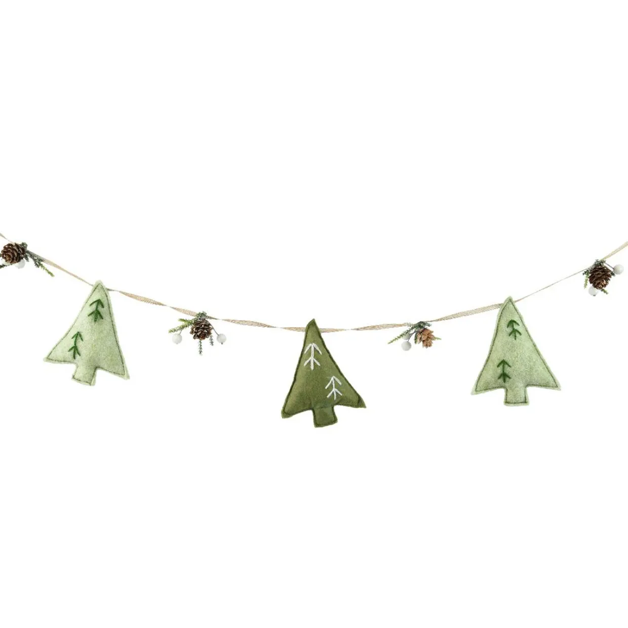 Guirlande déco en feutrine (1,3 m) Sapins et pommes de pin Vert