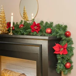 Guirlande de sapin (200 cm) Poinsettia luxe Rouge