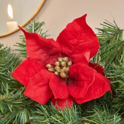 Guirlande de sapin (200 cm) Poinsettia luxe Rouge