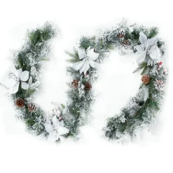 Guirlande de sapin (200 cm) Poinsettia luxe Blanc