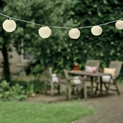 Guirlande lumineuse extérieure à piles 10 LED (2,7 m) Lanternes chinoises Blanches