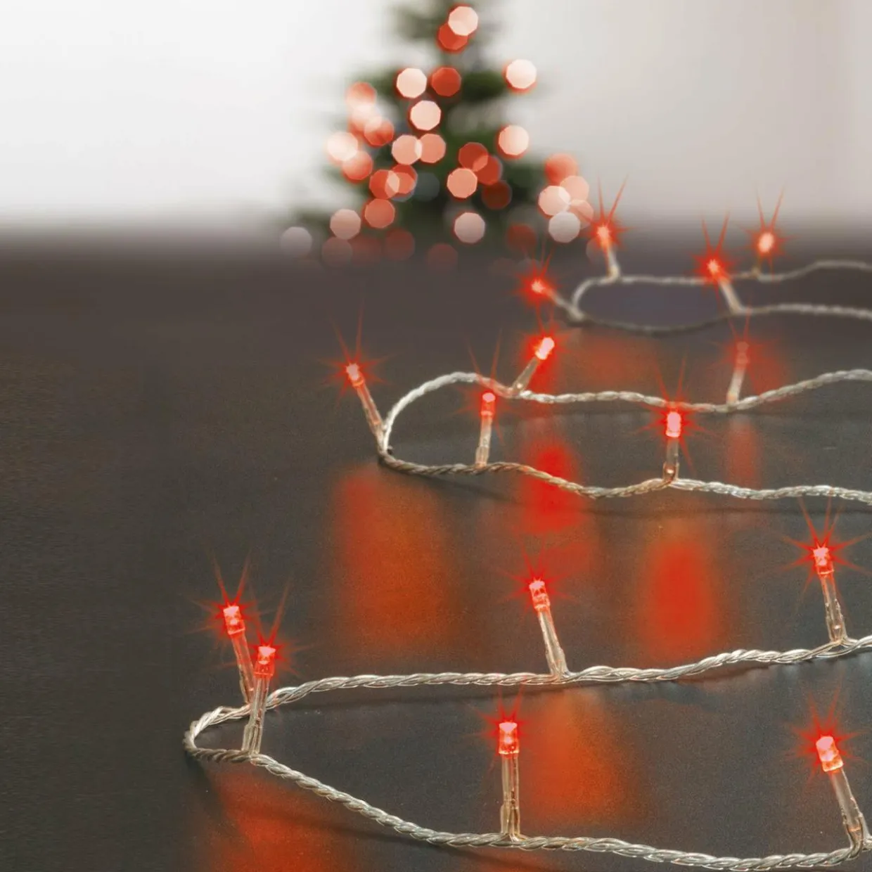 Guirlande lumineuse 50 m 500 LED câble transparent Timer Rouge