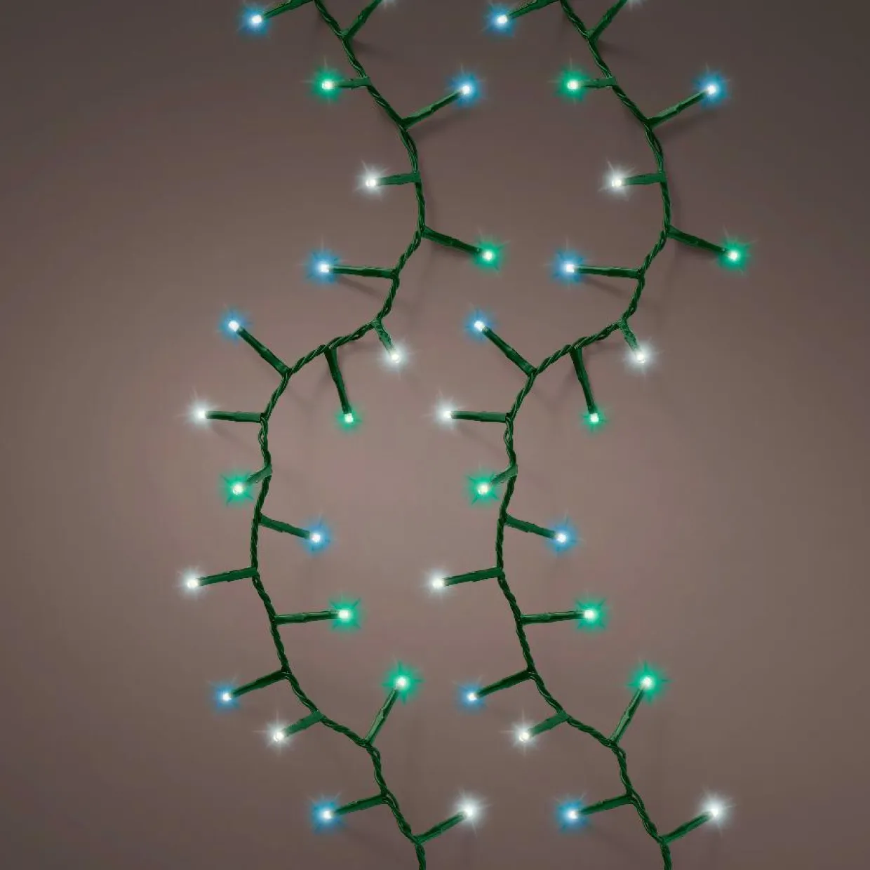Guirlande lumineuse 16 m 750 LED câble vert Luxe Tricolore Vert bleu et blanc