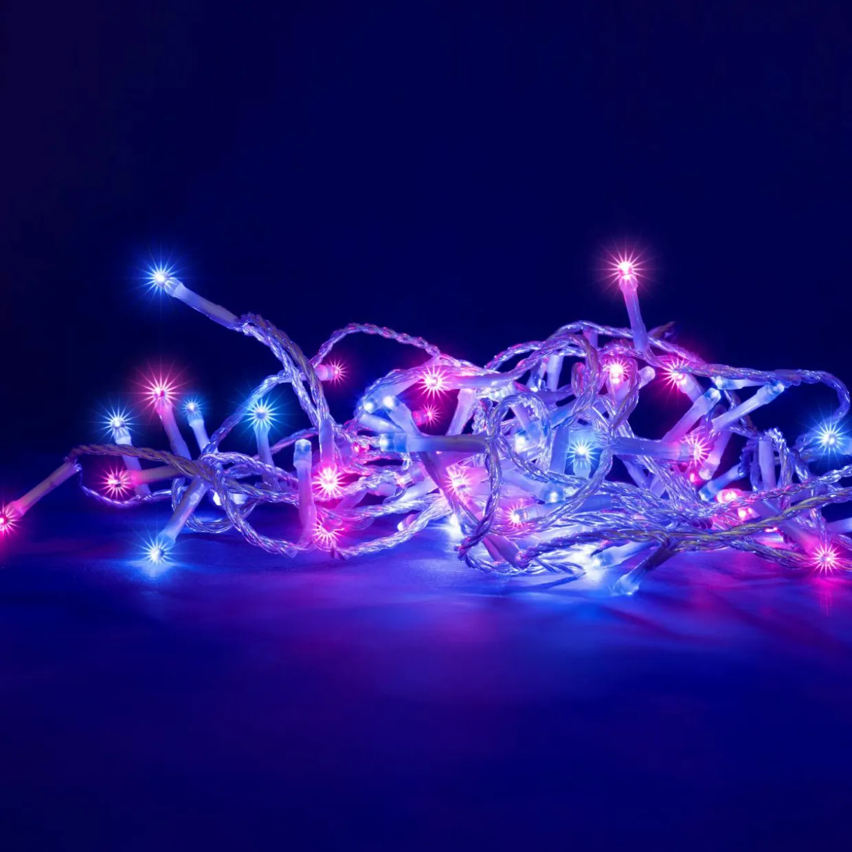 Guirlande lumineuse 8 m 128 LED câble transparent Bicolore Rose et bleu