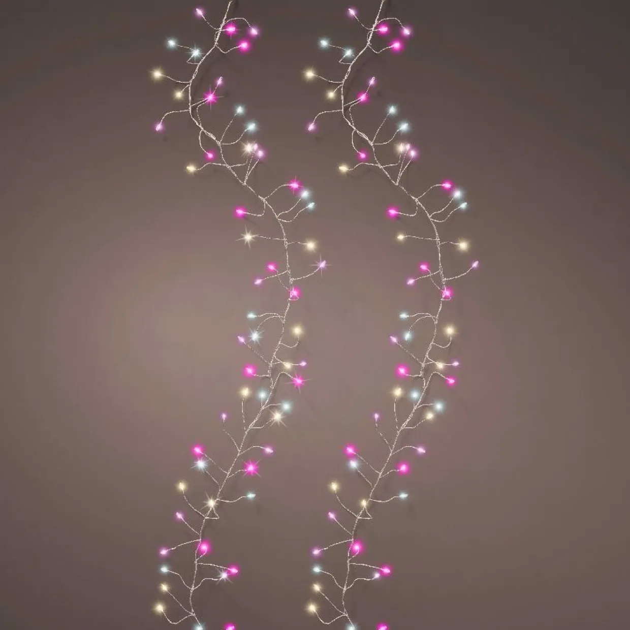 Guirlande lumineuse 6 m 480 Micro LED câble argent Luxe Tricolore Rose, blanc chaud et froid