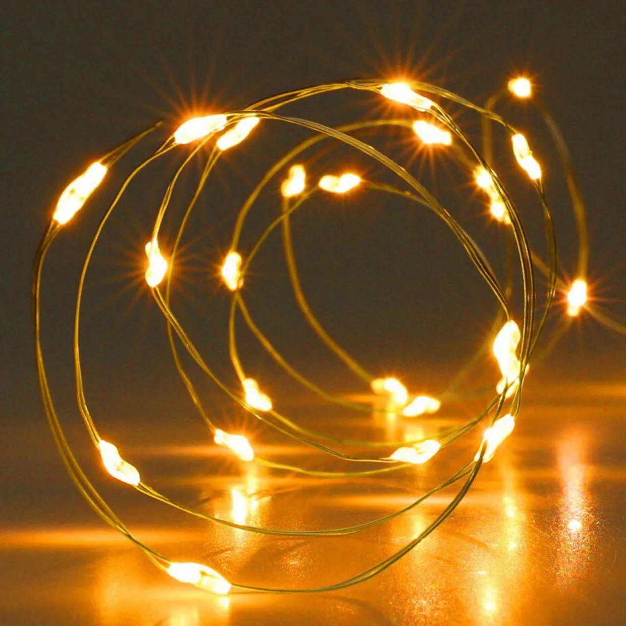 Guirlande lumineuse à piles 195 cm 40 Micro LED Fil d'or Blanc très chaud