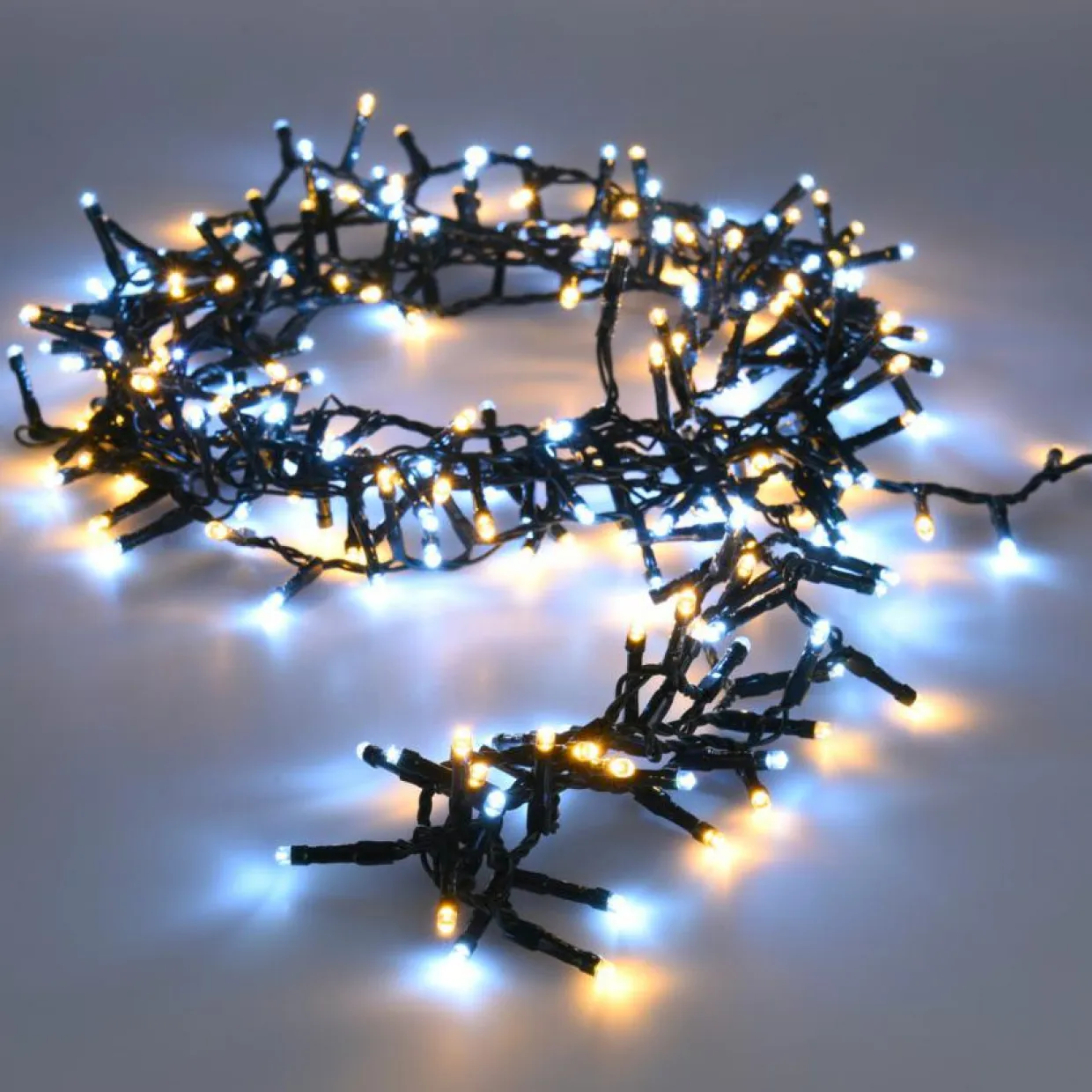 Guirlande lumineuse à piles 4 m 200 LED câble vert Boa Bicolore blanc chaud et froid