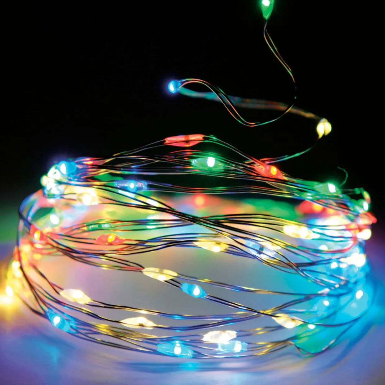 Guirlande lumineuse à piles 5 m 100 Micro LED Fil d'argent Multicolore
