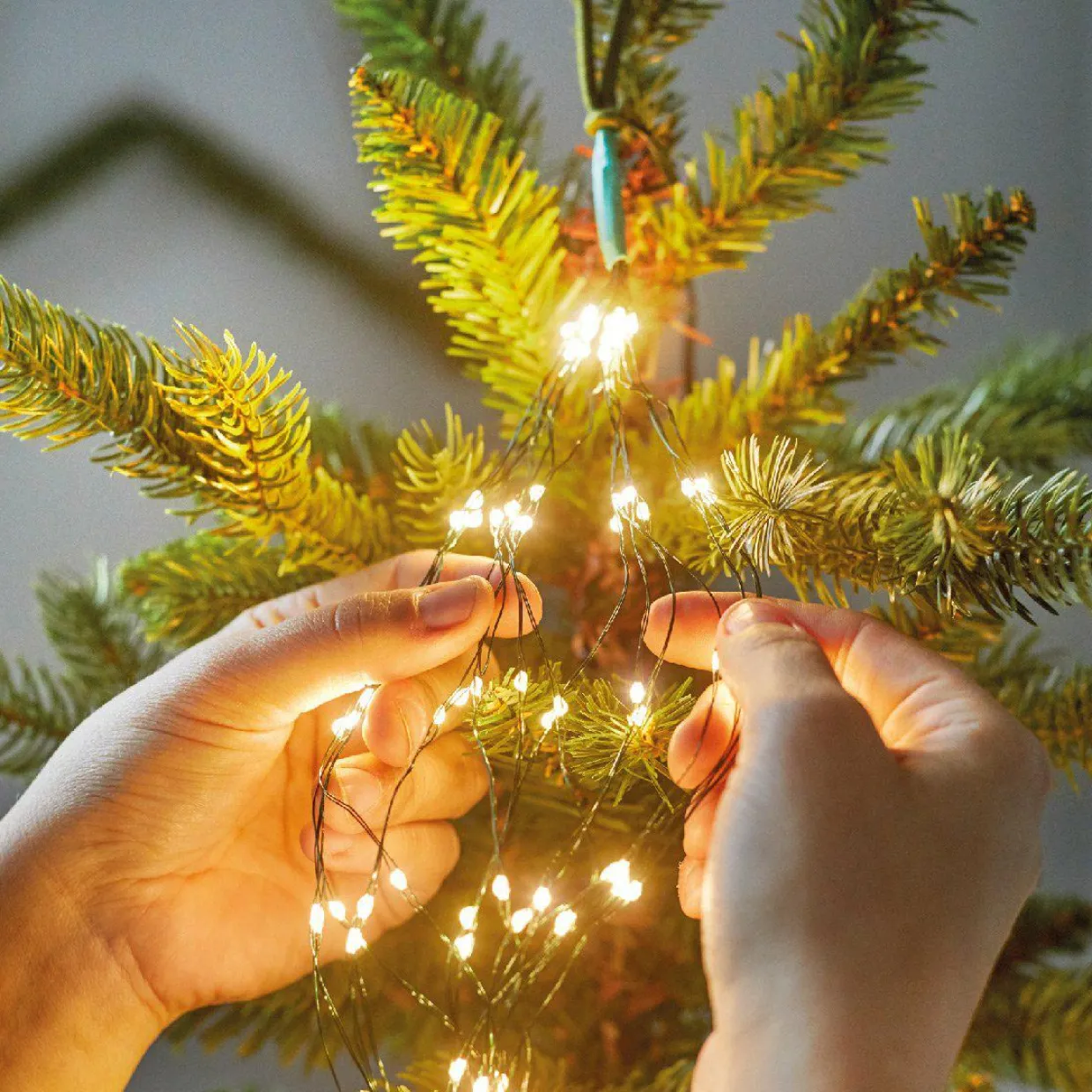 Guirlande rideau pour sapin H2,40 m 832 Micro LED câble argent Blanc chaud