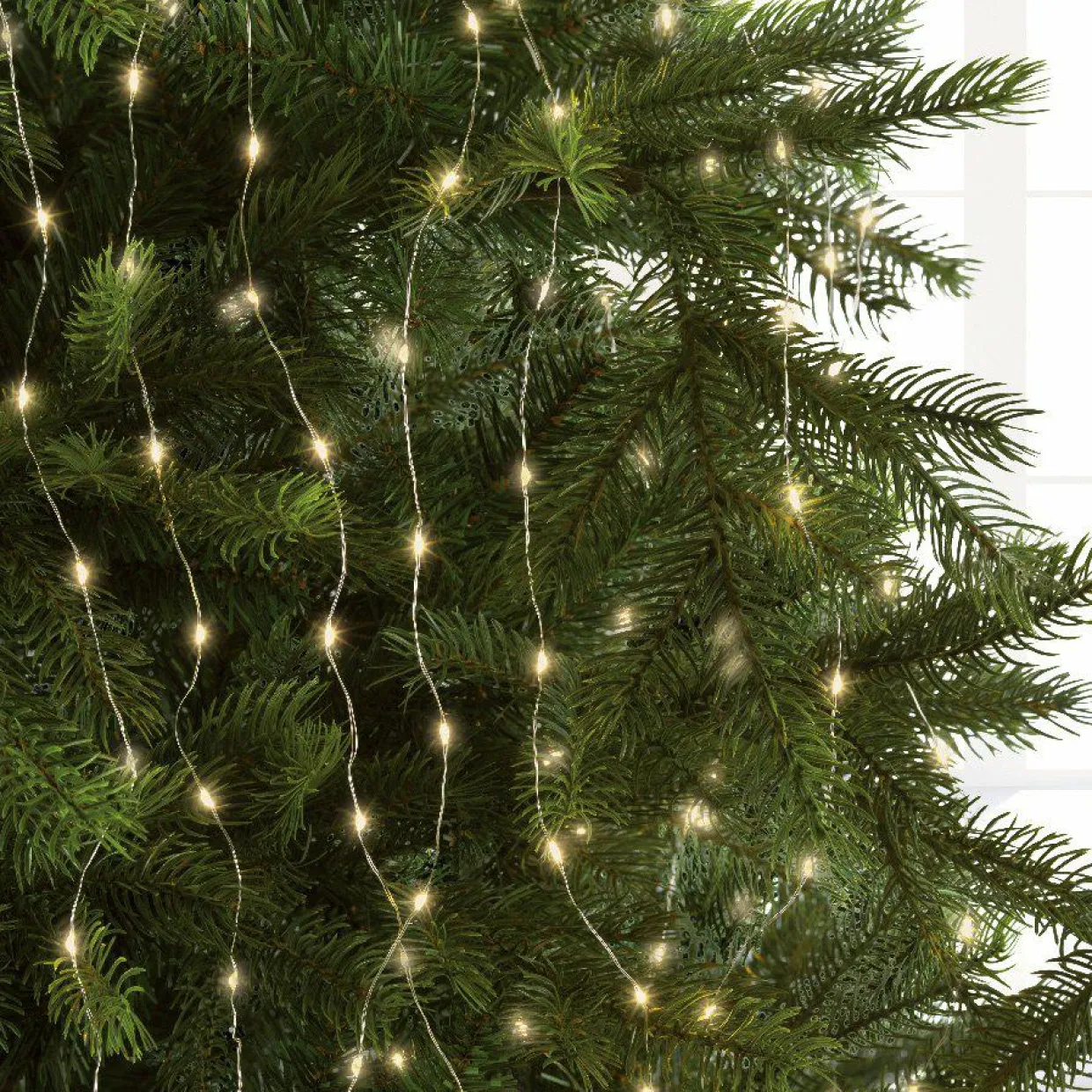 Guirlande rideau pour sapin H2,40 m 832 Micro LED câble argent Blanc chaud