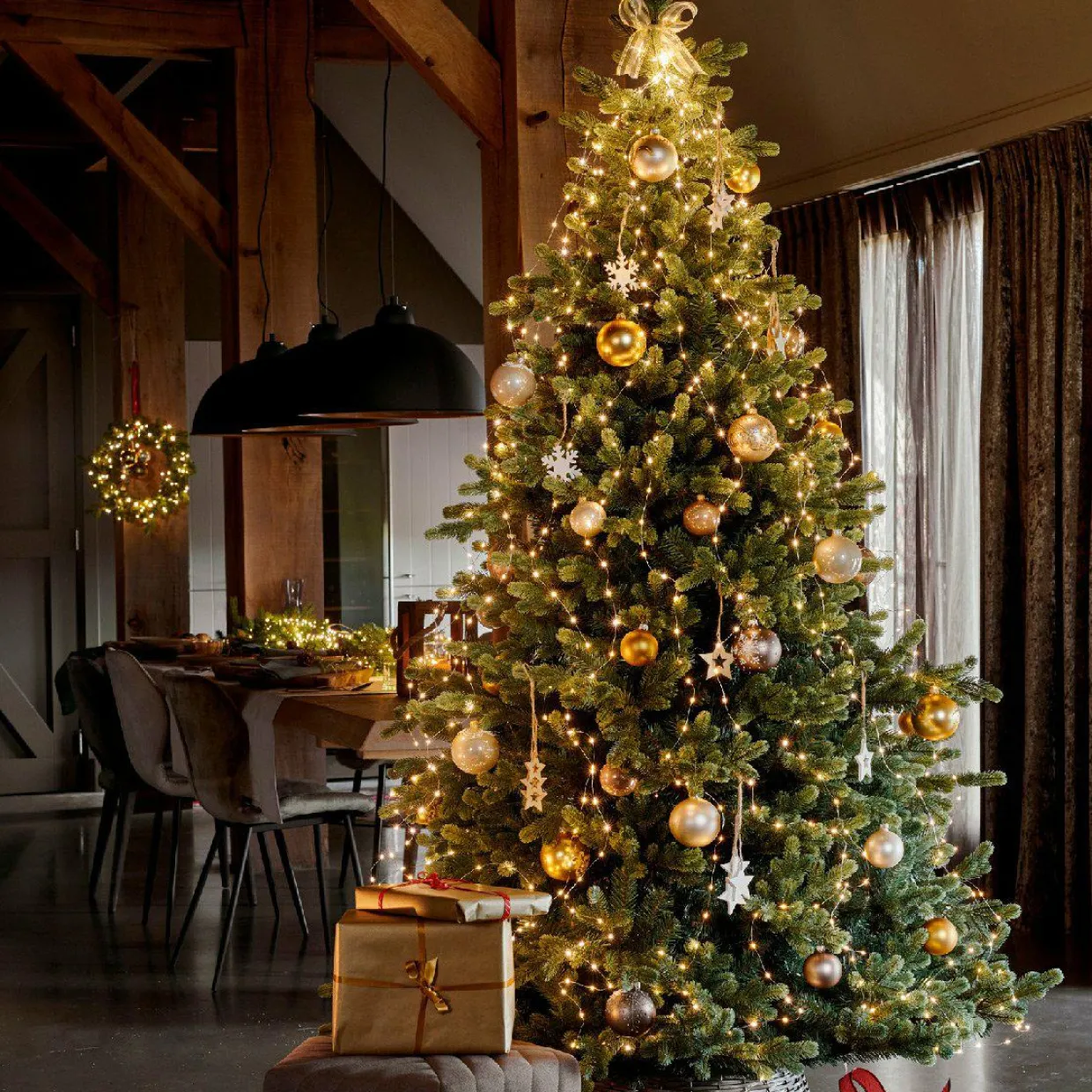 Guirlande rideau pour sapin H2,40 m 832 Micro LED câble argent Blanc chaud