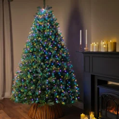 Guirlande rideau pour sapin H2,10m 672 Micro LED câble vert Multicolore pastel