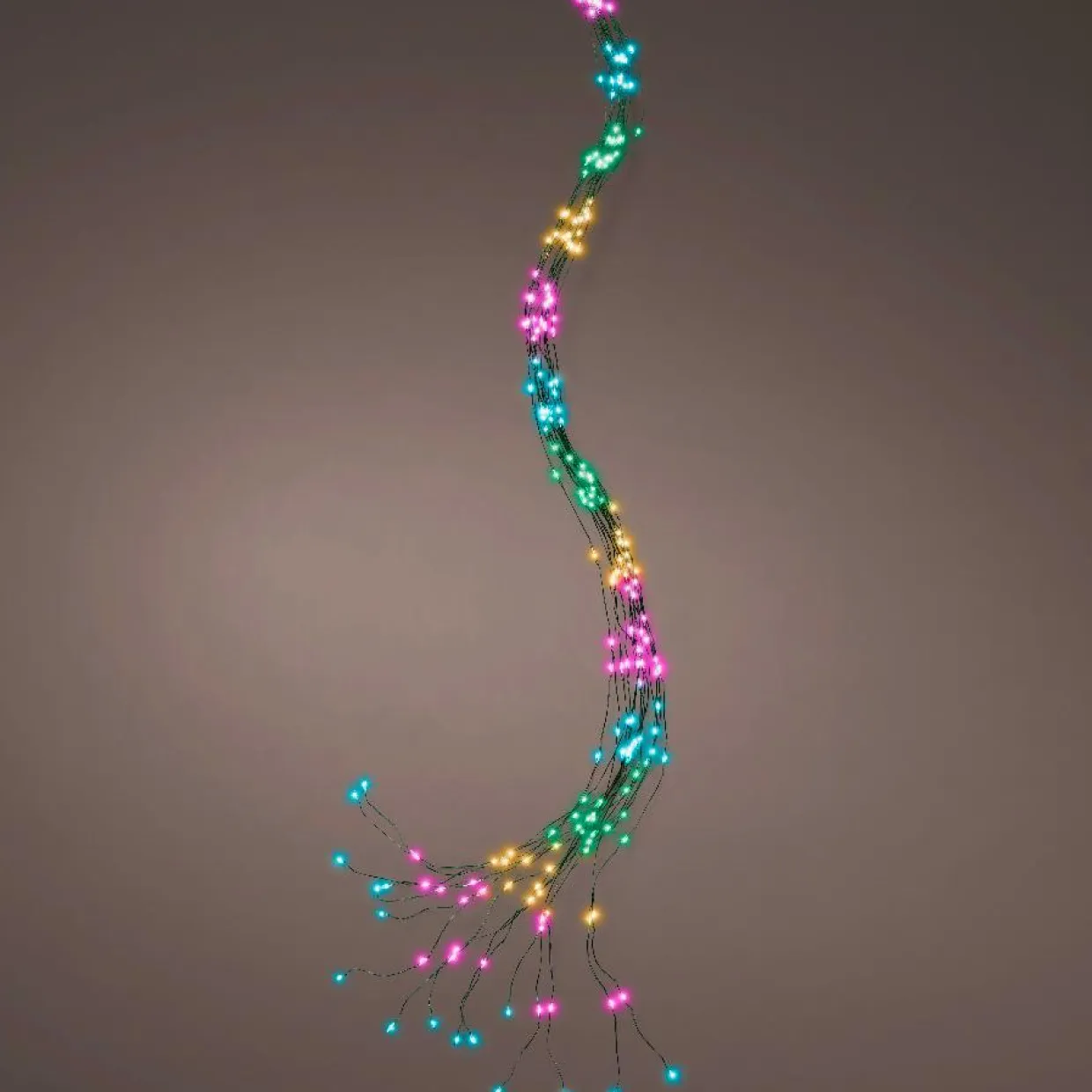 Guirlande rideau pour sapin H2,10m 672 Micro LED câble vert Multicolore pastel
