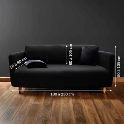 Housse de canapé extensible (225 x 245 cm) Mila Noir