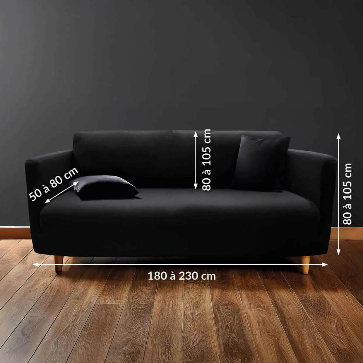 Housse de canapé extensible (225 x 245 cm) Mila Noir