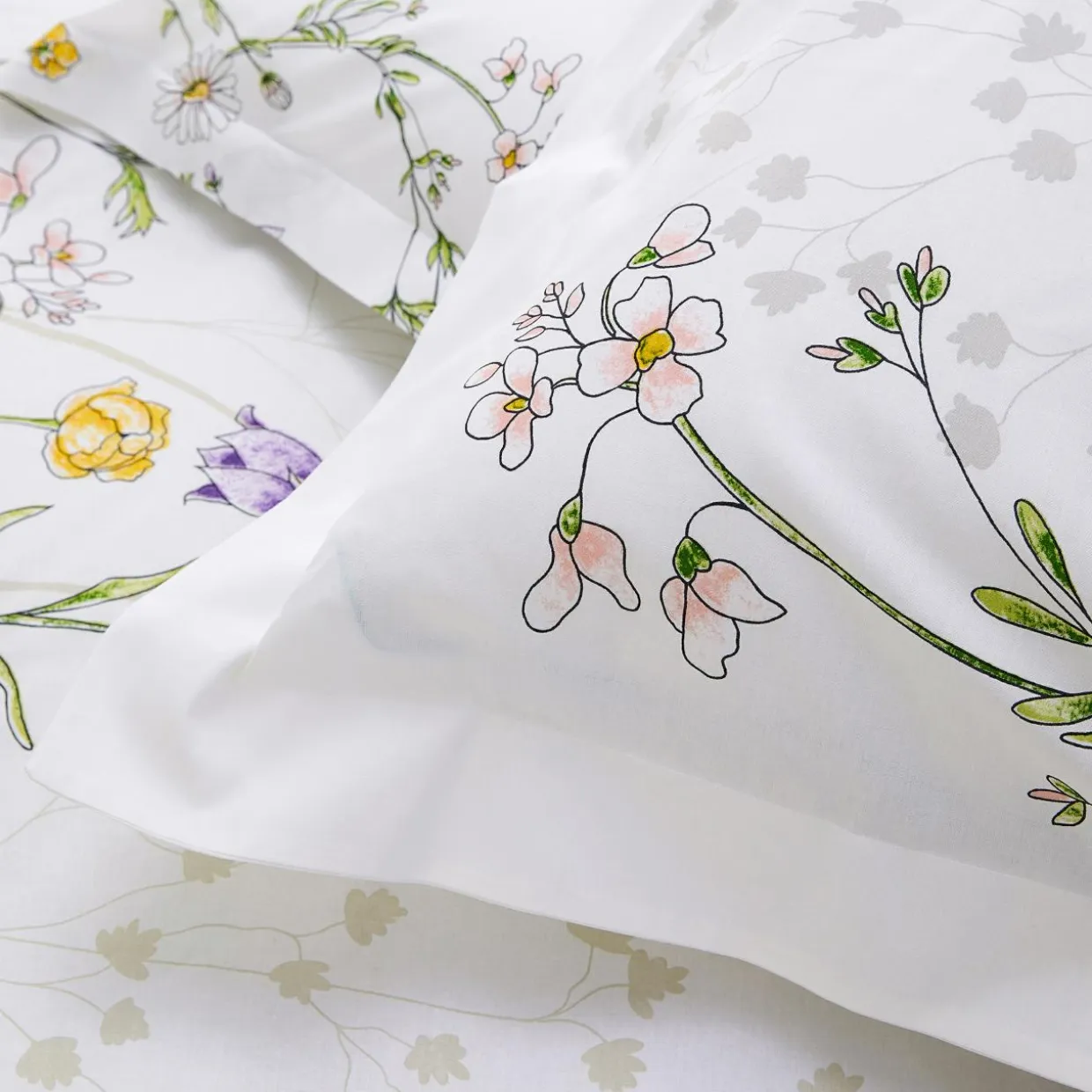 Housse de couette coton (260 x 240 cm) Foliflora Blanche
