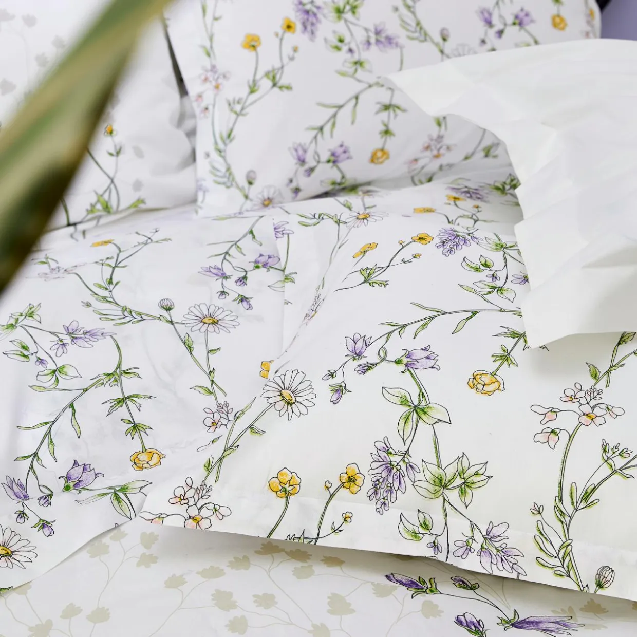 Housse de couette coton (300 x 240 cm) Foliflora Blanche