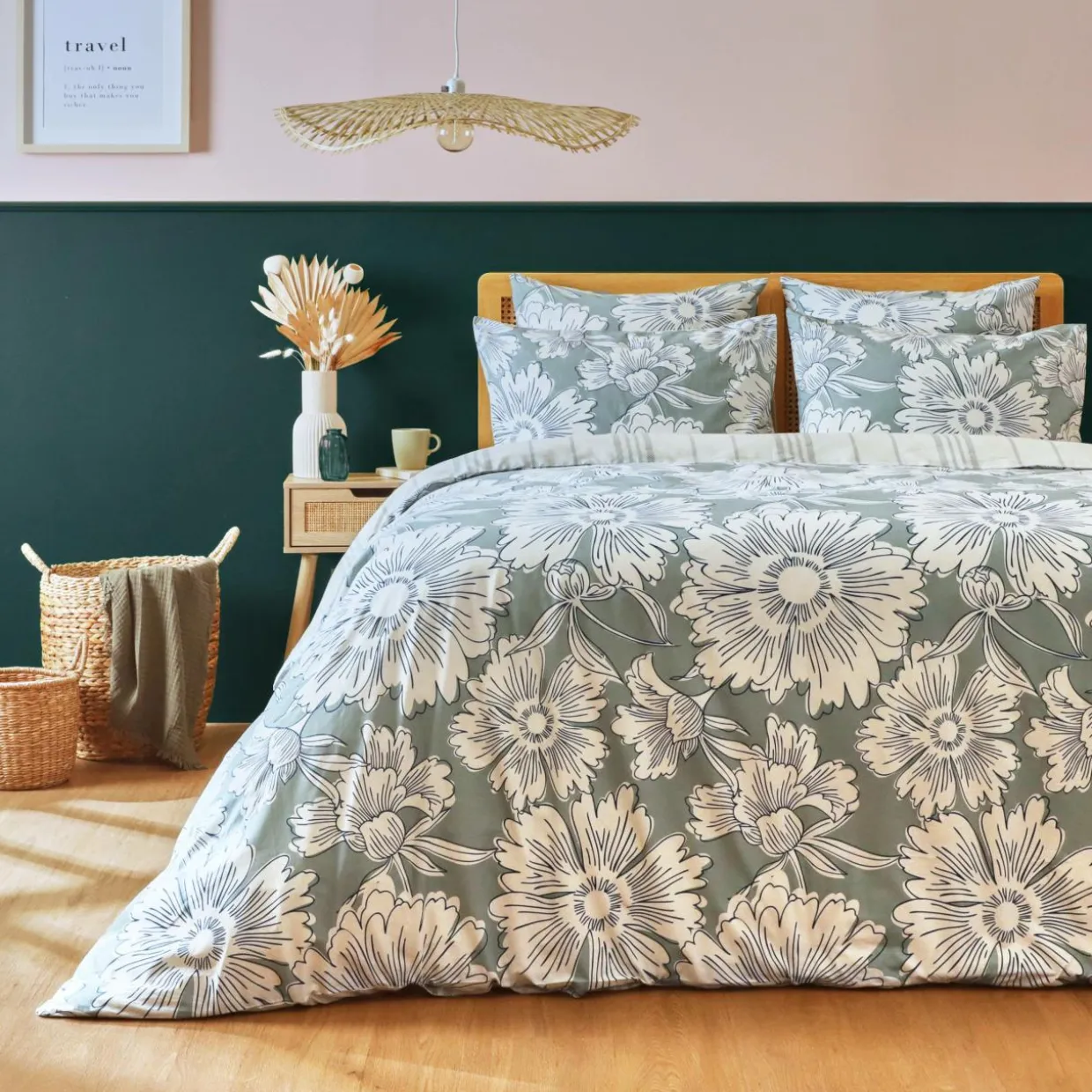 Housse de couette coton (260 x 240 cm) Lara Vert