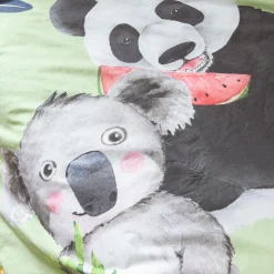 Housse de couette enfant percale de coton (140 x 200 cm) Panda Verte