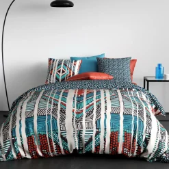 Housse de couette et deux taies coton (240 x 220 cm) India Multicolore