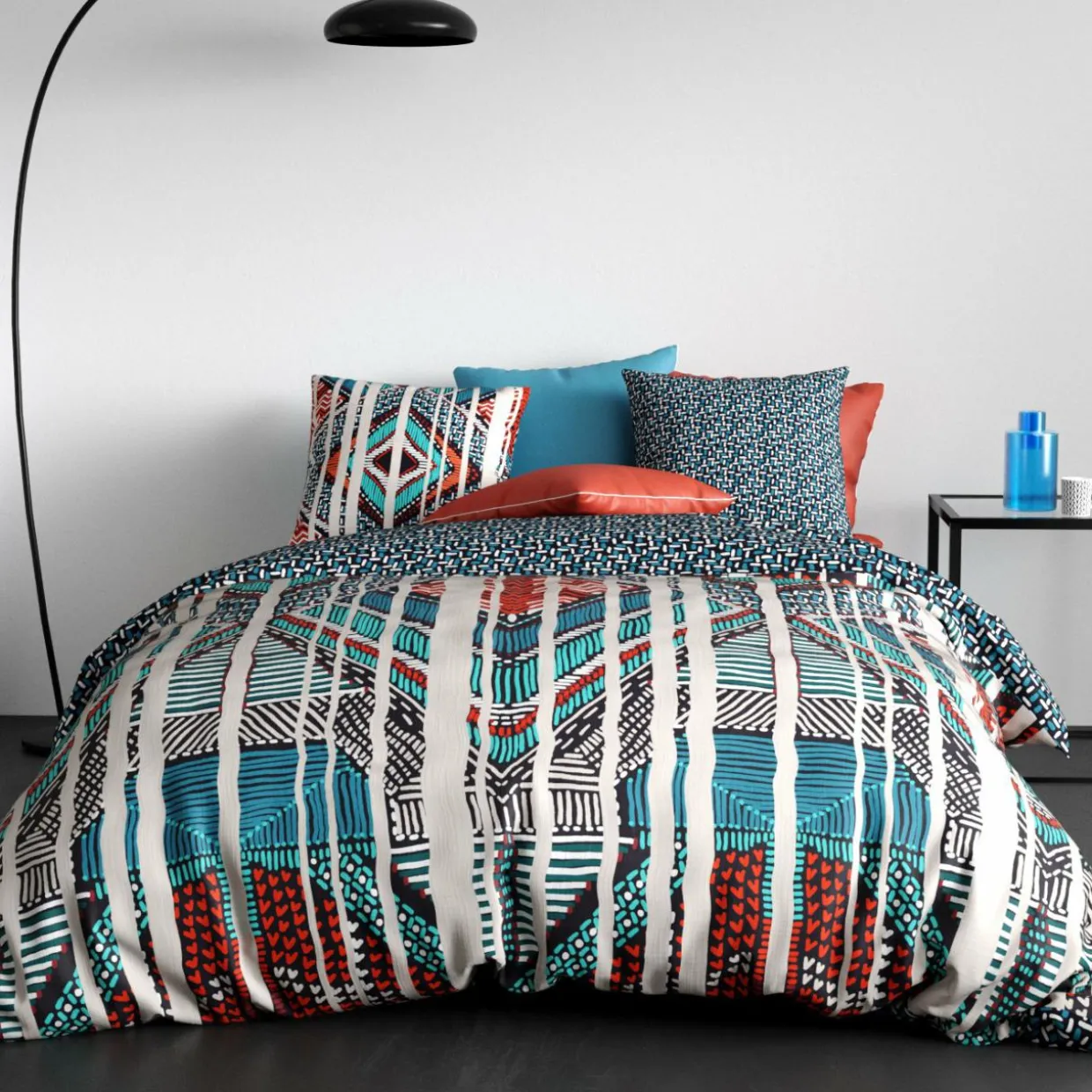 Housse de couette et deux taies coton (240 x 220 cm) India Multicolore