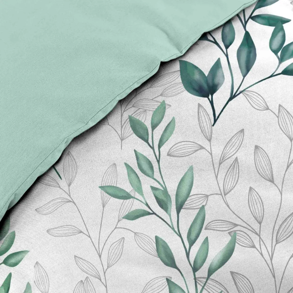 Housse de couette et deux taies d'oreiller percale de coton (240 x 220 cm) Wendy Verte