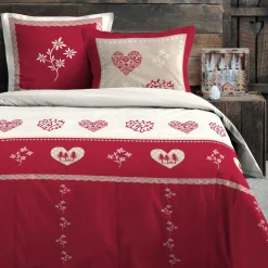 Housse de couette et deux taies d'oreiller en coton (260 x 240 cm) Modane Rouge