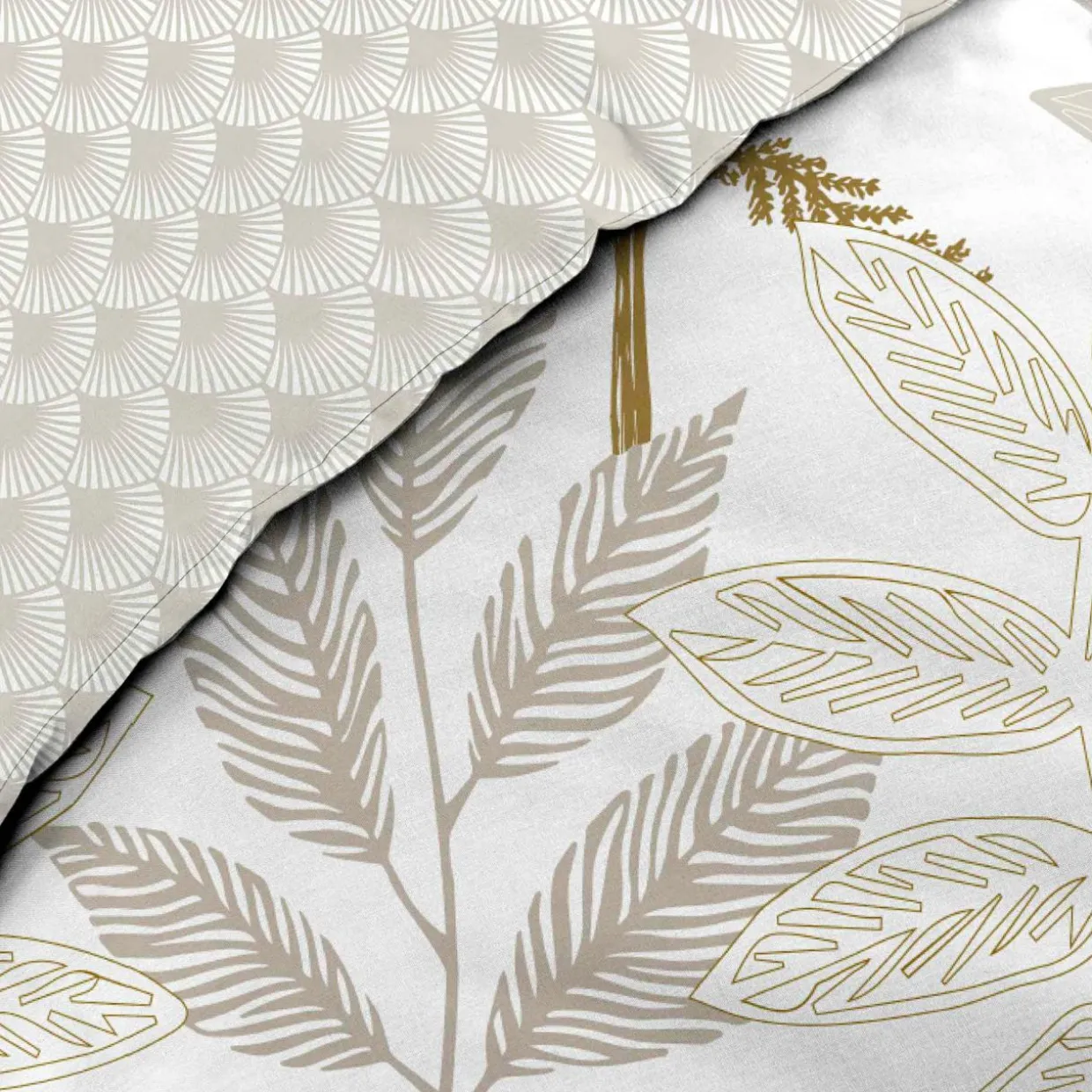 Housse de couette et deux taies d'oreiller en coton (240 x 220 cm) Raoni beige