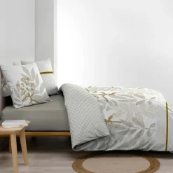 Housse de couette et deux taies d'oreiller en coton (240 x 220 cm) Raoni beige