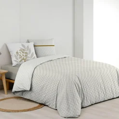Housse de couette et deux taies d'oreiller en coton (240 x 220 cm) Raoni beige