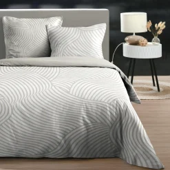 Housse de couette et deux taies d'oreiller en coton (240 x 220 cm) Tory Écru