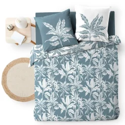 Housse de couette et deux taies d'oreiller en coton (240 x 220 cm) Hera Bleu