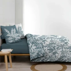 Housse de couette et deux taies d'oreiller en coton (240 x 220 cm) Hera Bleu