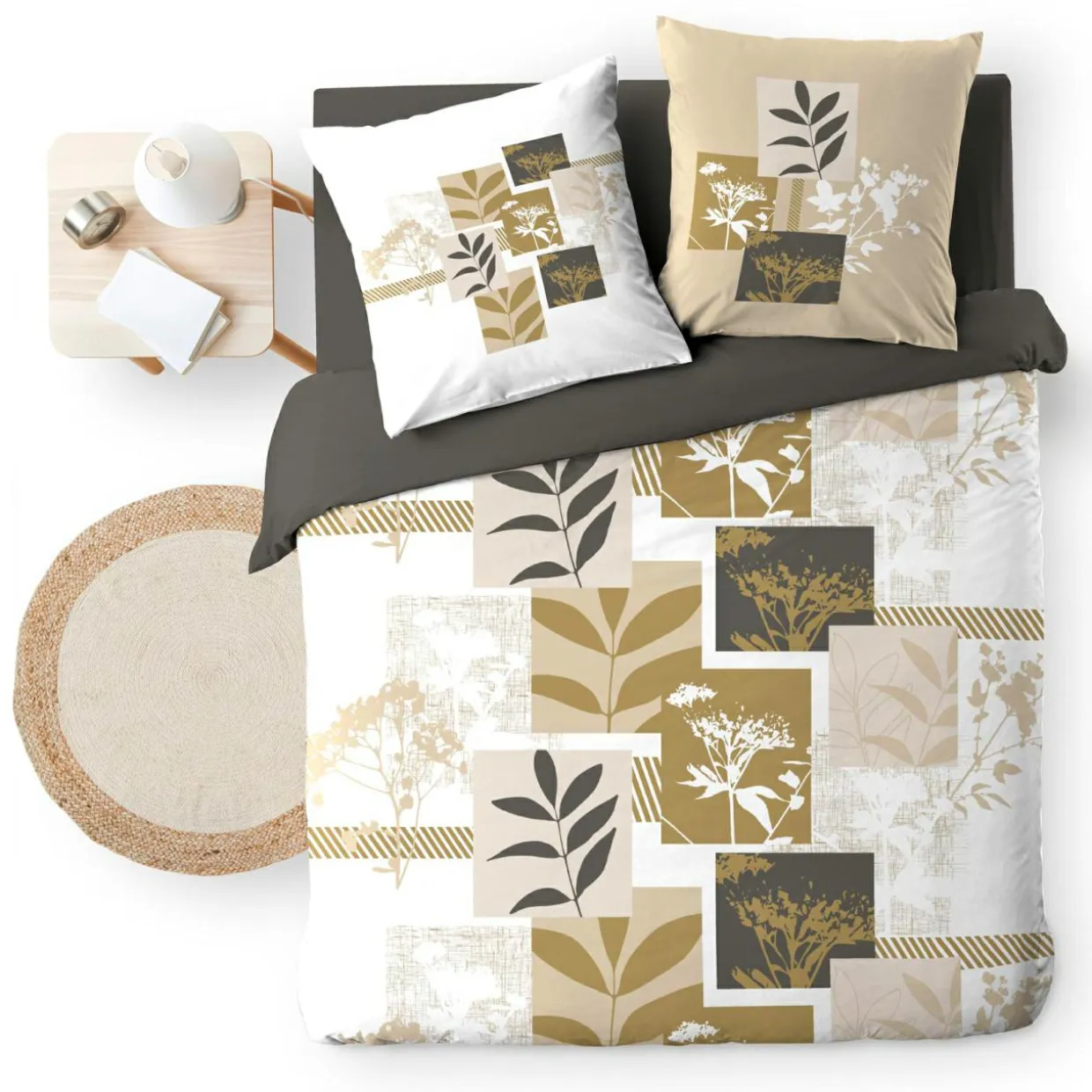 Housse de couette et deux taies d'oreiller en coton (240 x 220 cm) Utopia Beige