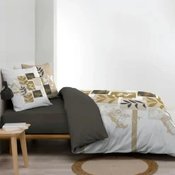 Housse de couette et deux taies d'oreiller en coton (240 x 220 cm) Utopia Beige