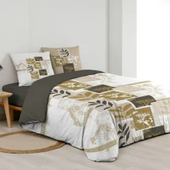 Housse de couette et deux taies d'oreiller en coton (240 x 220 cm) Utopia Beige