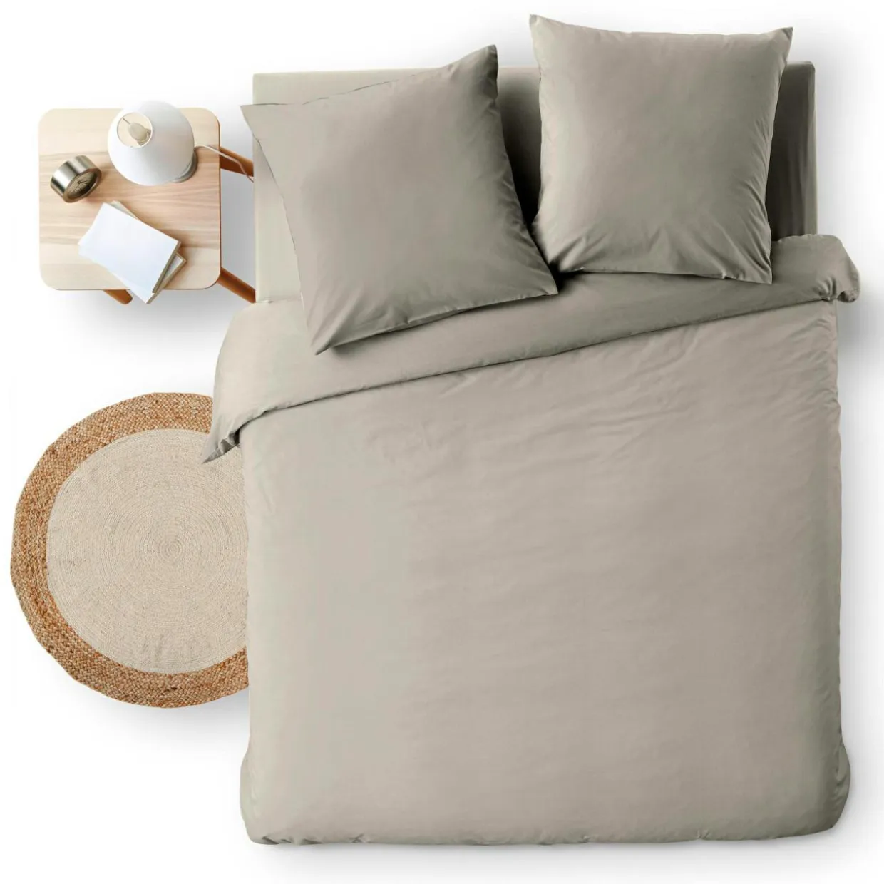 Housse de couette et deux taies d'oreiller coton (240 x 220 cm) Meline Gris anthracite