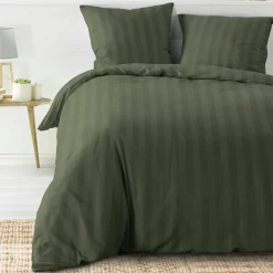Housse de couette et deux taies microfibre (240 x 220 cm) Cleo Vert kaki