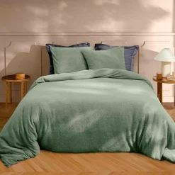 Housse de couette et deux taies d'oreiller bouclette (240 x 220 cm) Helena Vert cédre