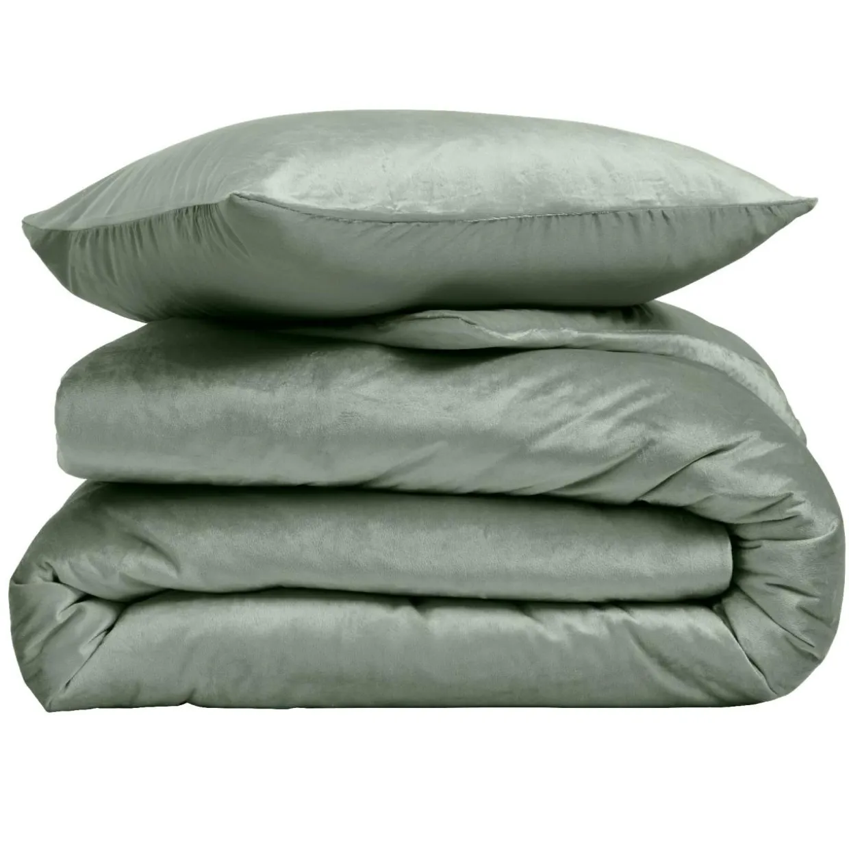Housse de couette et deux taies d'oreiller velours (240 x 220 cm) Velina Vert cèdre