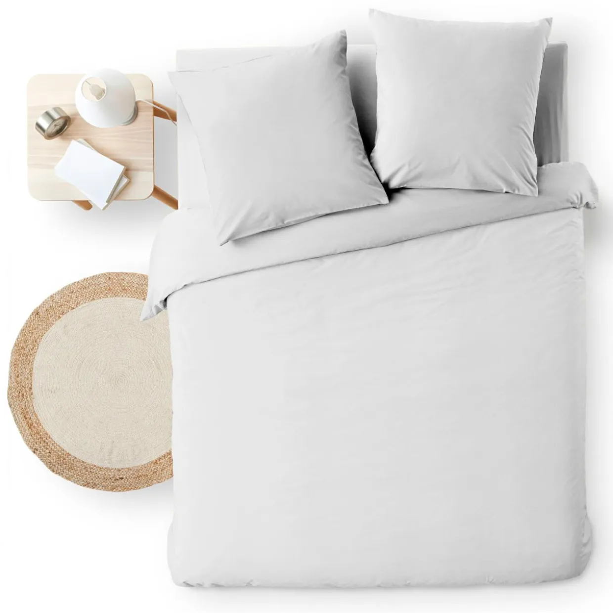 Housse de couette et deux taies d'oreiller coton (260 x 240 cm) Meline Blanc